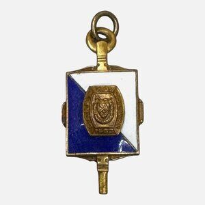 Vintage Enamel & Gold-Colored Masonic Pendant Charm 1962 Blue White Enamel